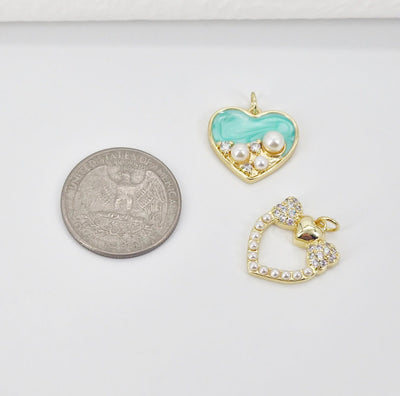 Enamel Heart Charm, 18K Gold Plated Heart Pendant, CZ Pave, Necklace Bracelet Making Pendant S20781