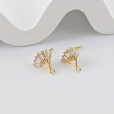 Cubic Zirconia Flower Post Earrings, Gold Plated Earring Post with Loop, Hypoallergenic, Handmade Earring Finding,DIY Earring Supplies D0256