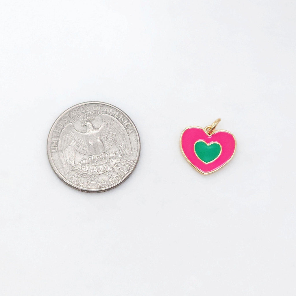 Enamel Heart Charm, 18K Gold Plated Heart Pendant, 15mm, Necklace Bracelet Making Pendant S20461