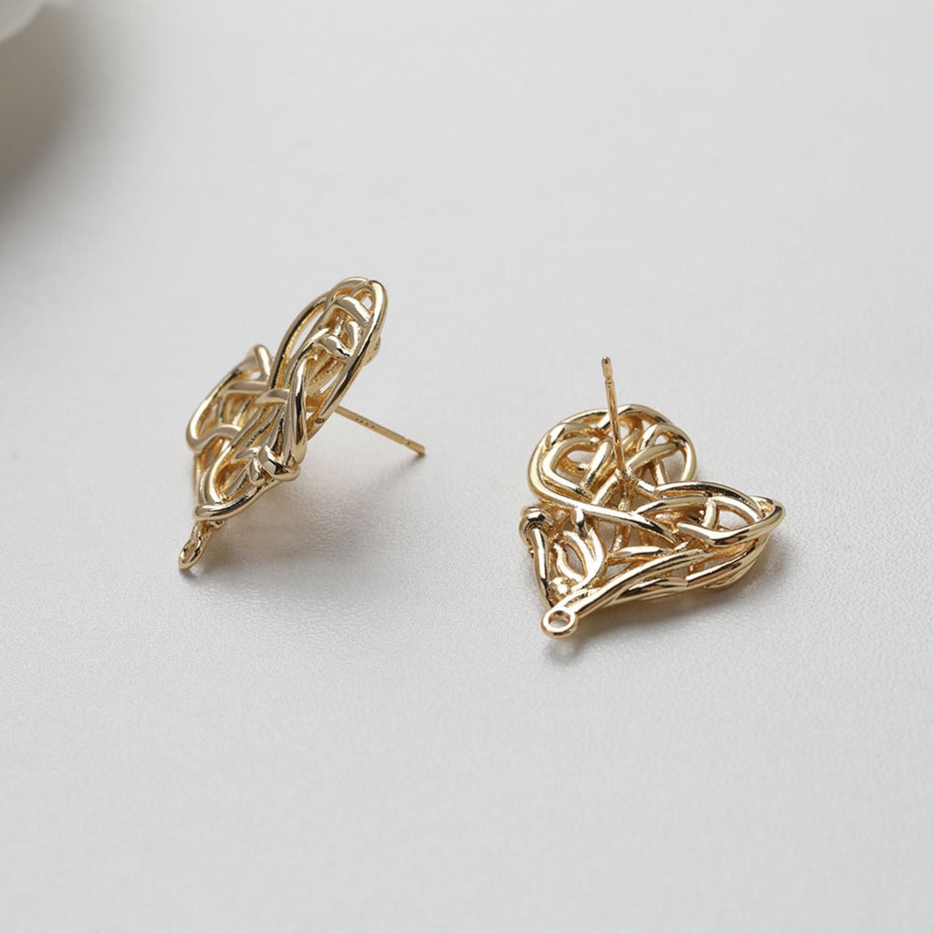 قرط على شكل قلب غير منتظم، ذهب/فضة عيار 14 قيراط، أقراط فضة S925 خالية من النيكل، قرط على شكل قلب مع حلقة GE112