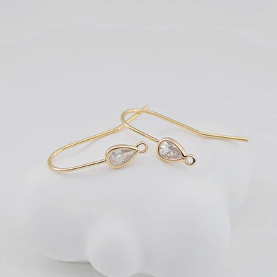 4PCS- 14K Gold Plated Ear Wires, Cubic Pave Earring Hooks, Nickel Free, Fish Hooks, Ear Wires for Jewelry Making Z017