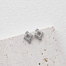 Load image into Gallery viewer, Diamond shaped Post with Loop, Pave CZ, 18K Gold, S925 Silver Pin Nickel Free Earrings, Hypoallergenic Earring Findings D0423
