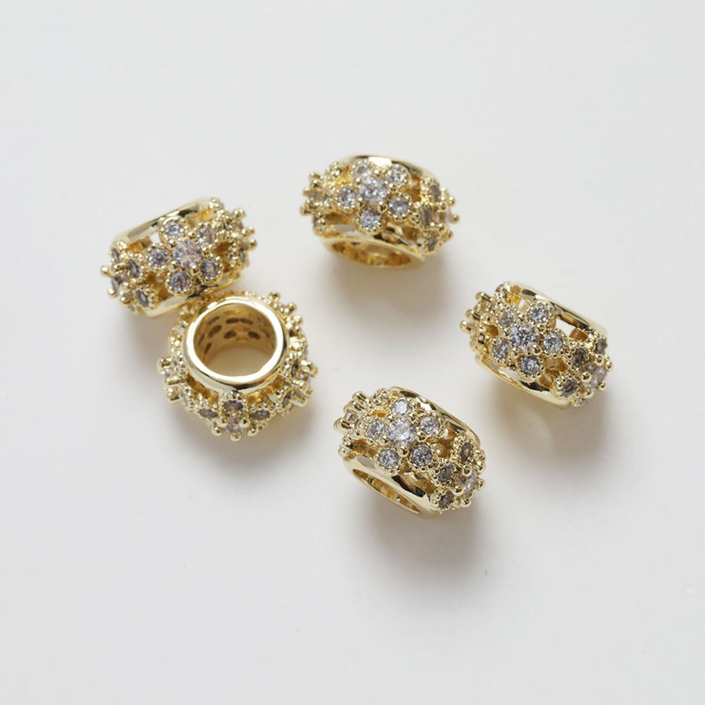 Cuentas espaciadoras con forma de flor de circonita pavé, chapadas en oro y plata de 14 quilates, cuentas redondas, delicadas cuentas para hacer aretes, accesorio de joyería GZ267