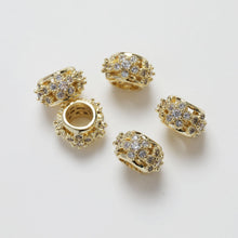 Cargar imagen en el visor de la galería, Cuentas espaciadoras con forma de flor de circonita pavé, chapadas en oro y plata de 14 quilates, cuentas redondas, delicadas cuentas para hacer aretes, accesorio de joyería GZ267