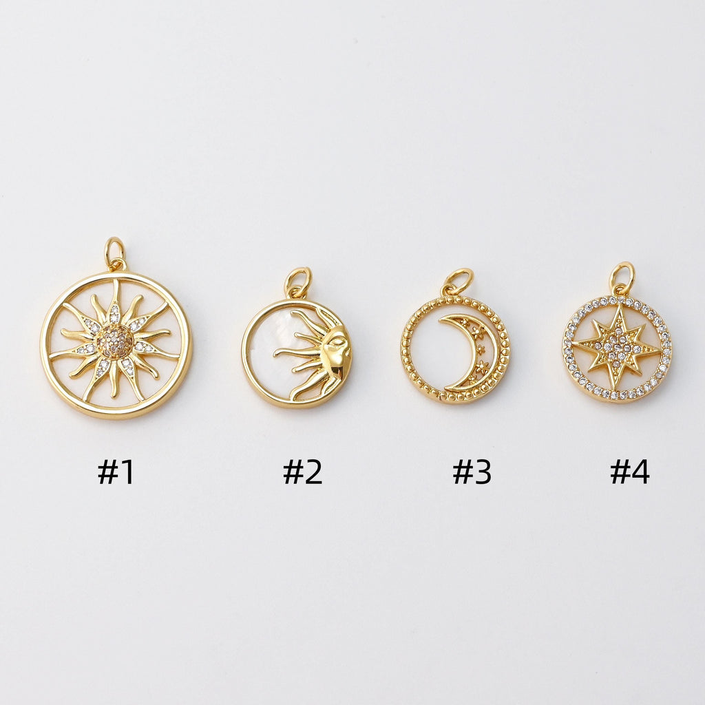 MOP Charm, Sun, Moon Pendant, Mother of Pearl Charm, Bracelet Necklace Making, 18K Gold Plated Jewelry Findings S20664