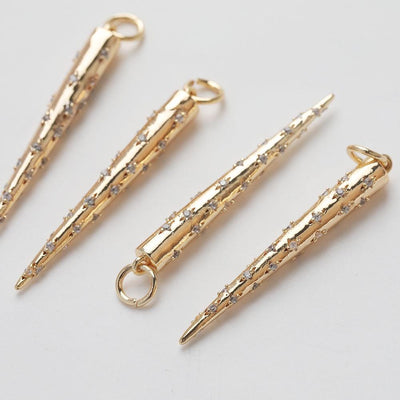 Long Cone Pendant, CZ Pave, 18K Gold Plated Charm, Earring Making Findings, Necklace Making Charms, Jewelry Findings GZ651