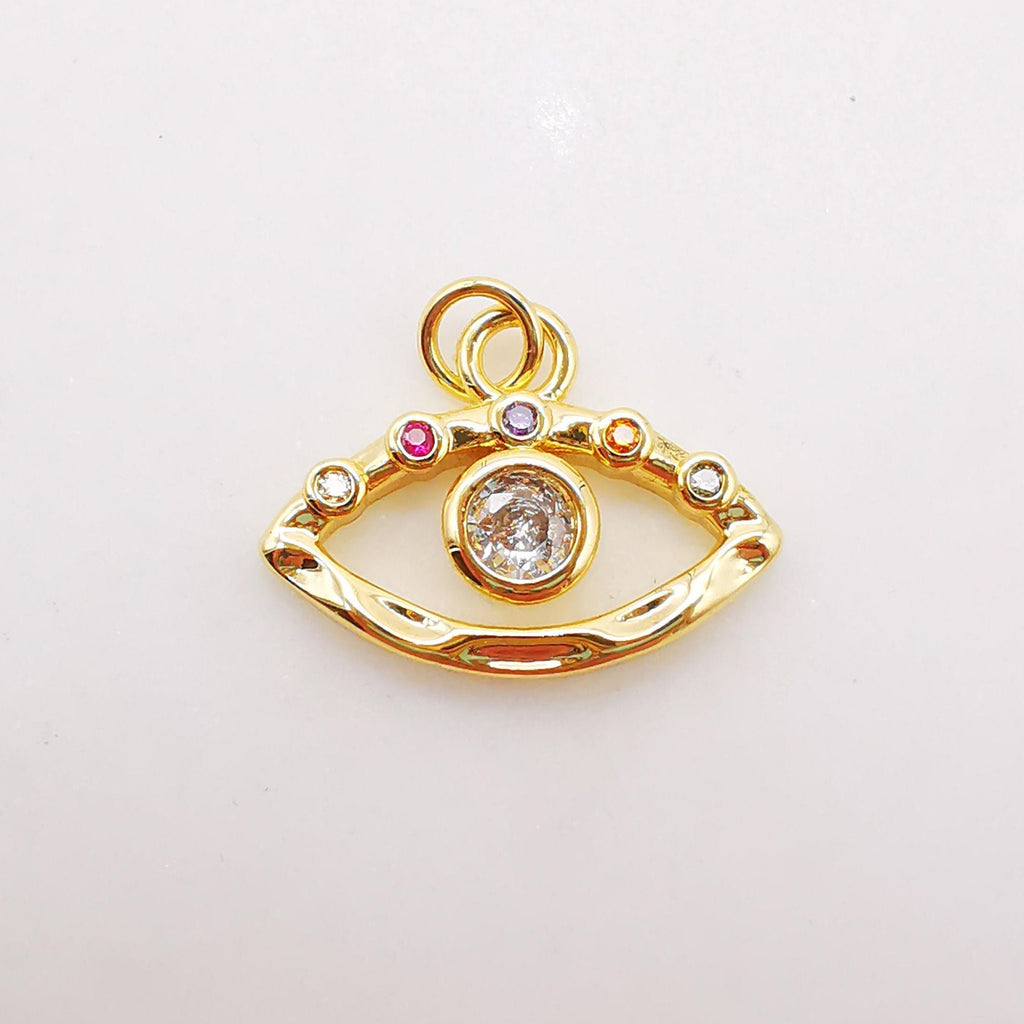 Cubic Evil Eye Charm, 18K Gold Plated Micro CZ Pave Eye Pendant, 12x16mm, Necklace Making Charm, Jewelry Findings S352