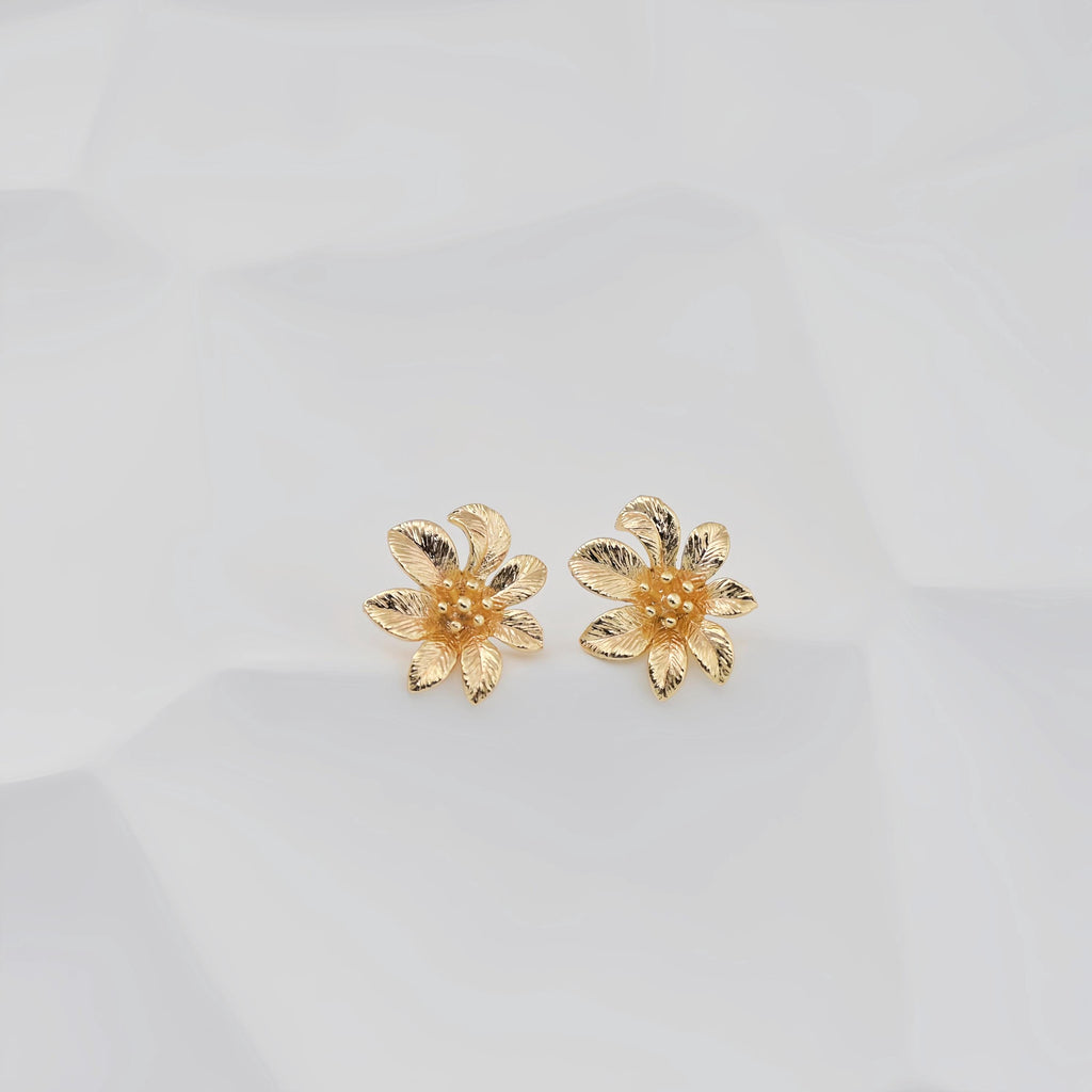 4PCS Flower Earring Post, 18K Real Gold Plated Brass Stud Earring With Loop, Nickel Free, Earring Finding ZX005