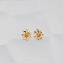 Load image into Gallery viewer, 4PCS Flower Earring Post, 18K Real Gold Plated Brass Stud Earring With Loop, Nickel Free, Earring Finding ZX005