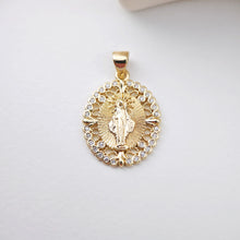 Load image into Gallery viewer, Cubic Saint Maria Charm, Religious Pendant, 18K Gold Plated Micro CZ Pave Our Lady Pendant, Vintage Necklace Making Charm S1169