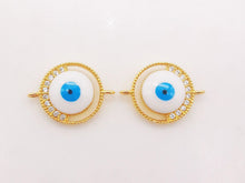 Load image into Gallery viewer, Cubic Evil Eye Connector Charm, 18K Gold Plated Micro CZ Pave Connector, 12mm, Bracelet Making, Jewelry Findings S125
