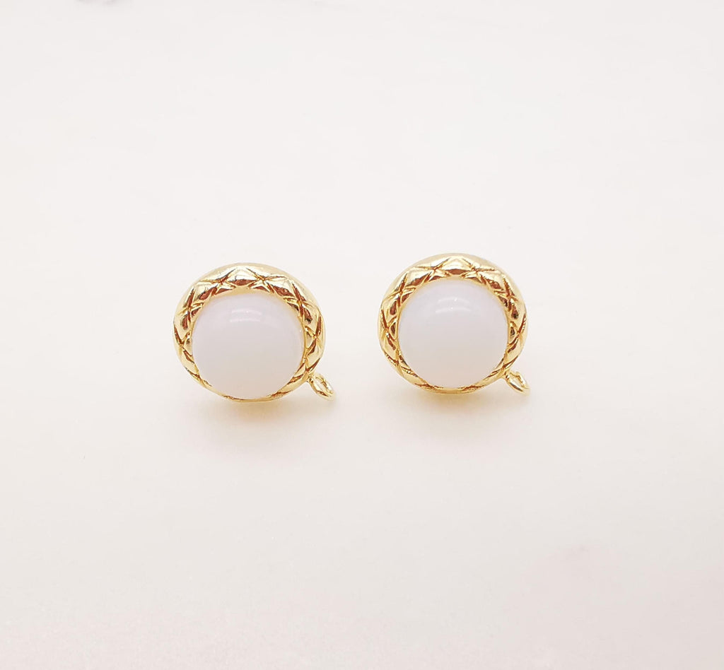 4PCS Faux Opal Stud Earring Post, Dainty 18K Gold Plated, Round Stud Earring With Loop, S925 Silver Ear Pin,Ear Post,Earring Finding ZX035