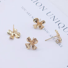 Load image into Gallery viewer, 4PCS Flower Earring Post, 18K Real Gold Plated Brass Stud Earring With Loop, S925 Silver Ear Stick, Nickel Free, Earring Finding ZX043