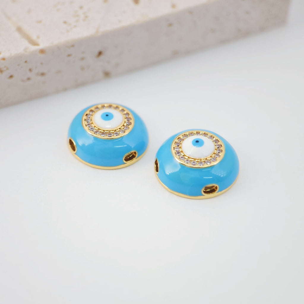 Enamel Evil Eye Round Spacer Beads, Large Hole Gold Beads, 18K Gold Plated,  Bracelet Necklace Making Jewelry Finding S20485