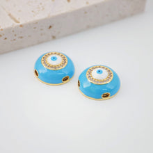 Load image into Gallery viewer, Enamel Evil Eye Round Spacer Beads, Large Hole Gold Beads, 18K Gold Plated,  Bracelet Necklace Making Jewelry Finding S20485
