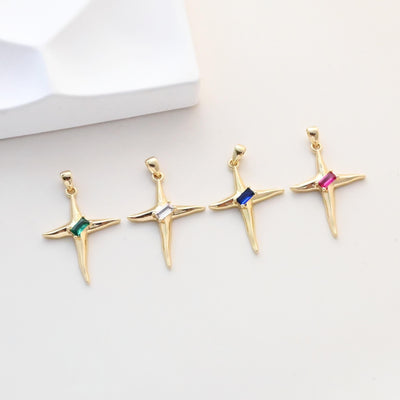 North Star Charms,  Crystal Cubic Pave Star Pendant, 18K Gold Plated, Necklace Making Star Charms, Jewelry Findings S1339