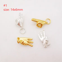 Load image into Gallery viewer, Matte Gold Hand Gestures Charm, 18K Sand Gold Plated Hand Symbol Charm Pendant, Necklace Bracelet Making charms, Jewelry Findings S624