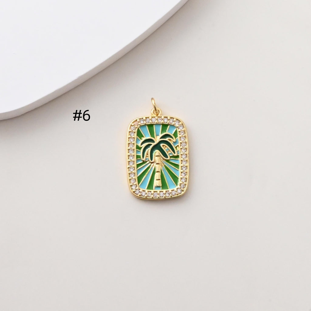 Rectangular Card Charm, Enamel Pendant, 18K Gold Plated, CZ Pave Pendant, Marine Life Pendant, Necklace Making Charm, Jewelry Findings S1388