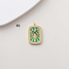 Load image into Gallery viewer, Rectangular Card Charm, Enamel Pendant, 18K Gold Plated, CZ Pave Pendant, Marine Life Pendant, Necklace Making Charm, Jewelry Findings S1388