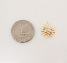 Load image into Gallery viewer, Dainty Sun Charm, Sunny Crystal Cubic Pendant, 18K Gold Plated Micro CZ Pave, 17mm, Necklace Making Charm, Jewelry Findings ZX074