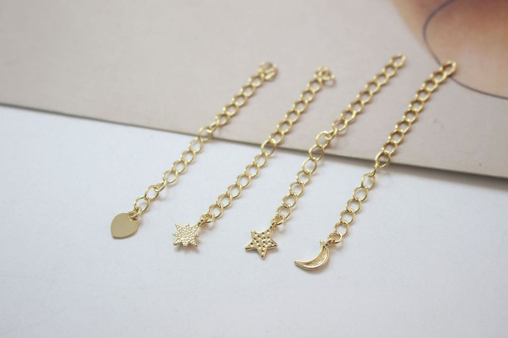 سلسلة تمديد، قمر، نجمة، طول 55 مم، قلادة مطلية بالذهب عيار 14 قيراطًا، نتائج صنع السوار GZ140