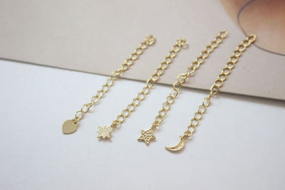 سلسلة تمديد، قمر، نجمة، طول 55 مم، قلادة مطلية بالذهب عيار 14 قيراطًا، نتائج صنع السوار GZ140