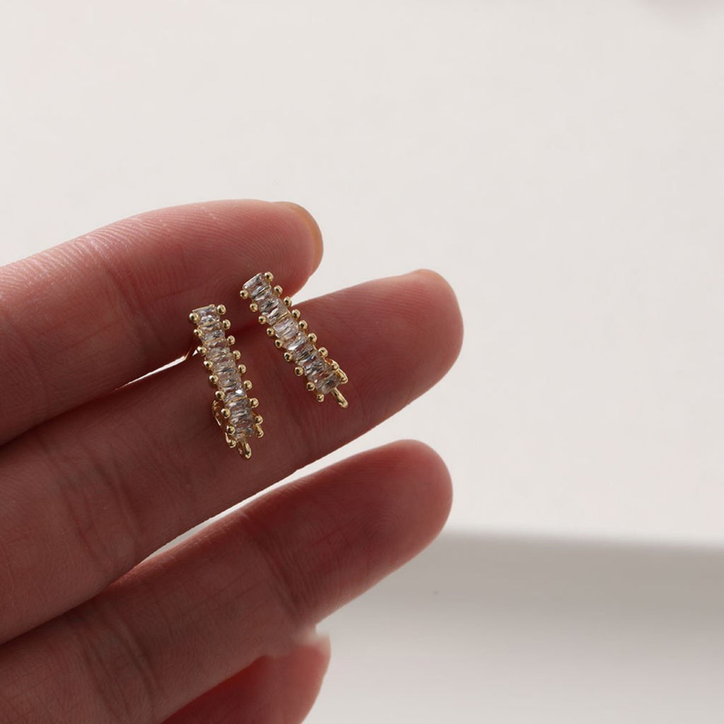 Pendientes en forma de C con pasador y aro, chapados en oro de 14 quilates y plata de ley 925, sin níquel, con pavé de piedra cúbica, accesorios para pendientes bb086