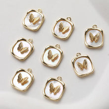 Load image into Gallery viewer, MOP Charm, Butterfly Pendant, Mother of Pearl Charm, Bracelet Necklace Making, 14K Gold Plated Jewelry Findings GZ661
