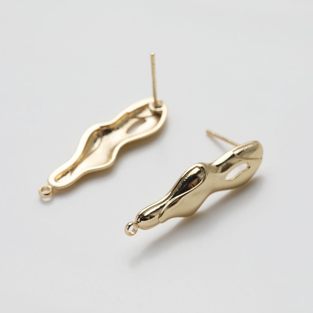 Irregular Ear Post With Loop, S925 Silver Ear Pin Nickel Free Earrings, Gold/Silver Ear Stud, Hypoallergenic Earring Findings GE120
