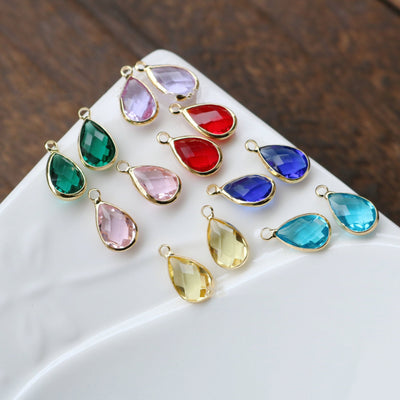 10pcs- Crystal Tiny Teardrop Charms, 14K Gold/Silver Plated Teardrop Pendant, 7*10mm, Jewelry Findings HL116-F041