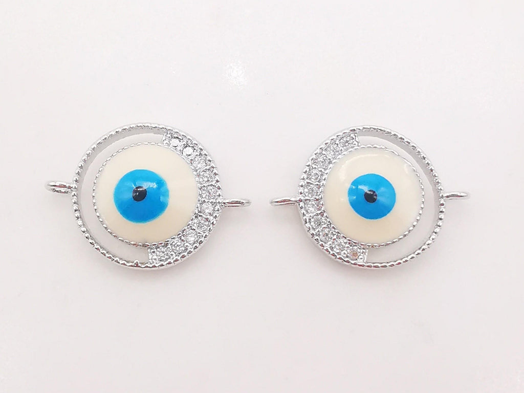 Cubic Evil Eye Connector Charm, 18K Gold Plated Micro CZ Pave Connector, 12mm, Bracelet Making, Jewelry Findings S125