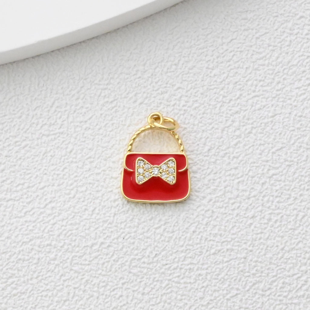 Colgante para bolso con pavé de circonitas cúbicas, bonitos dijes esmaltados para bolso, dijes chapados en oro de 18 quilates, fabricación de pulseras y collares, accesorios de joyería S1374