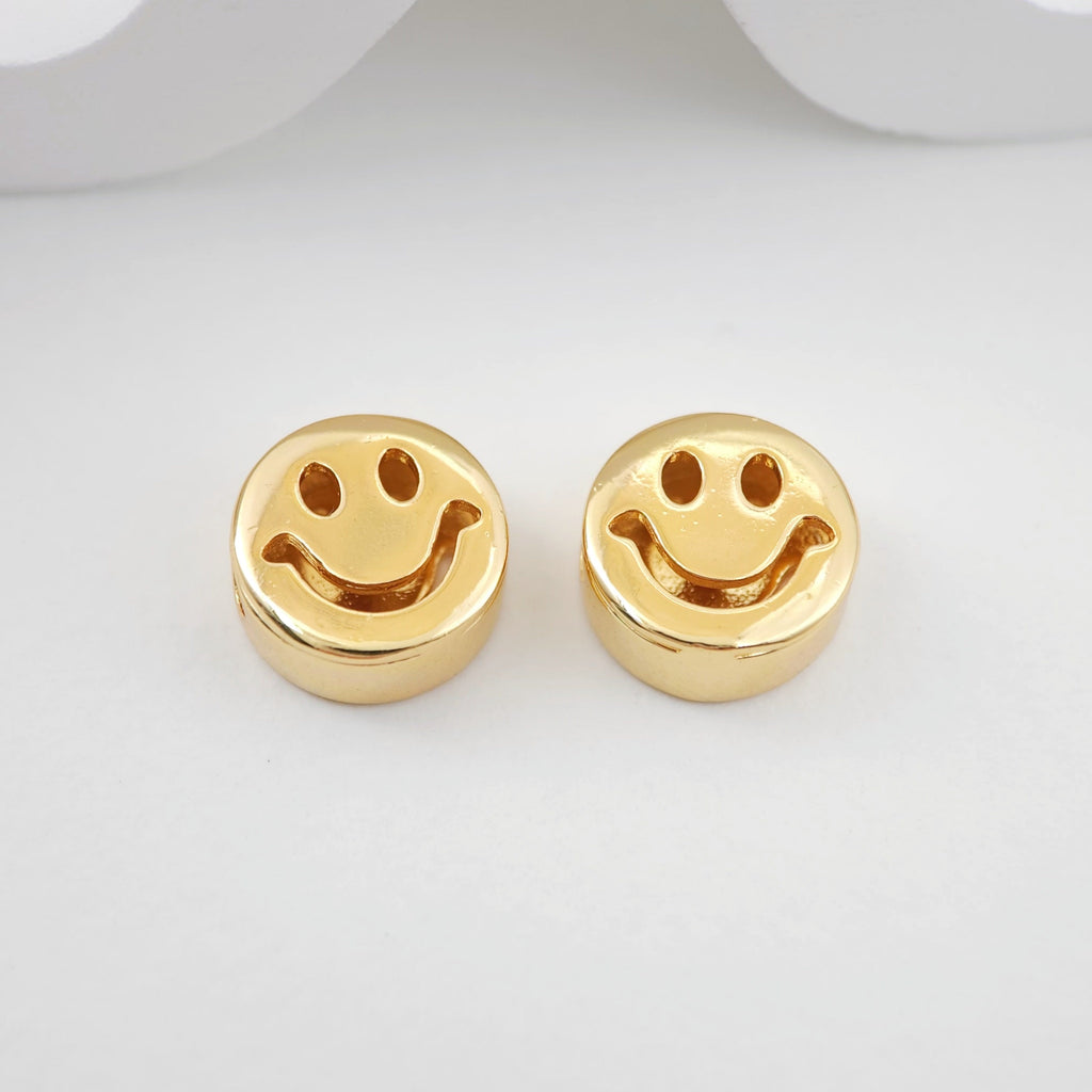 Emoji Beads, Spacer Beads,CZ Pave Emoji Beads, Happy Face, 18K Gold Plated Bracelet Necklace Making Jewelry Finding S1112