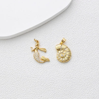 Mermaid Pendant, Conch Pendant, 18K Gold Plated CZ Pave Charms, Pendant for Necklace Jewelry Findings S1370