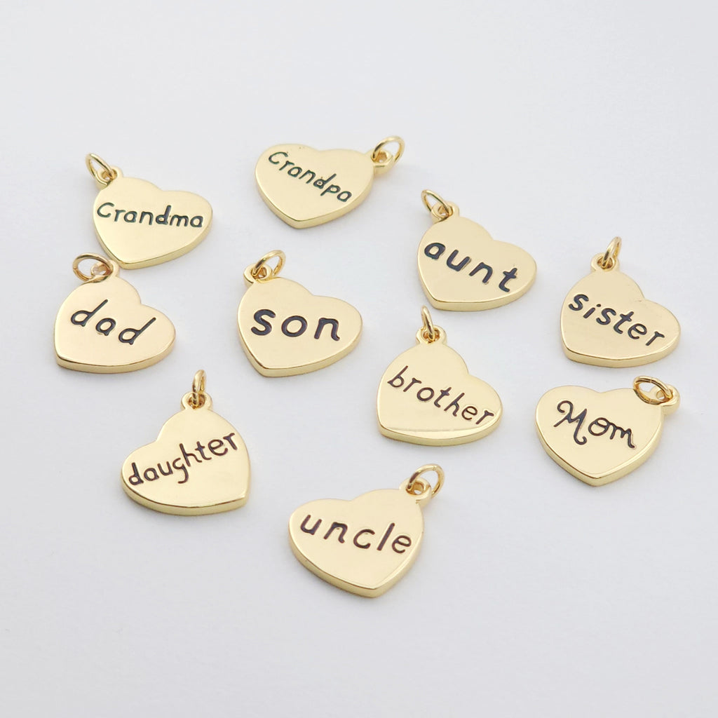 Family Members Love Pendant, Heart Charms, 18K Gold Plated Love Charms, Bracelet Necklace Making Pendants, Jewelry Findings S1146