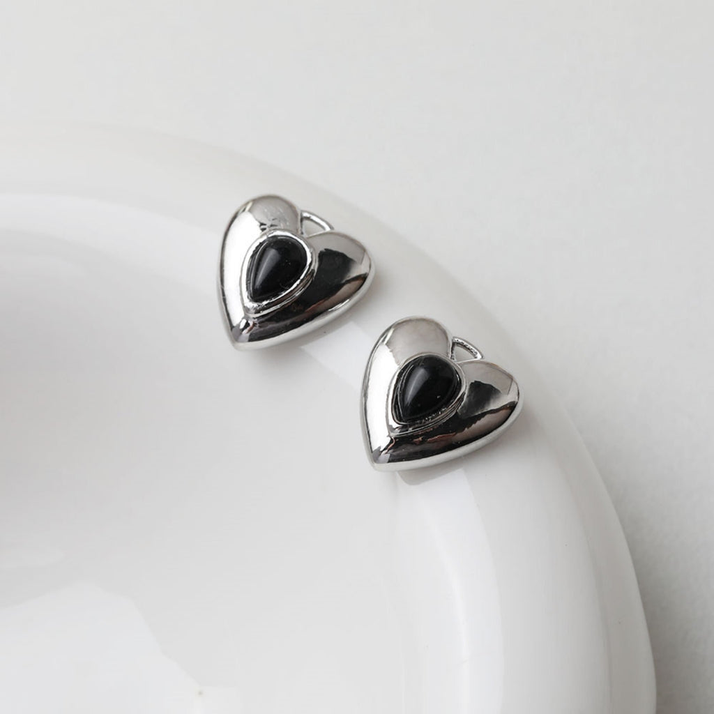 Heart Charms, Pave Black Stone, 14K Gold Plated, Love Pendant, Necklace Making Pendants, Jewelry Findings GT031