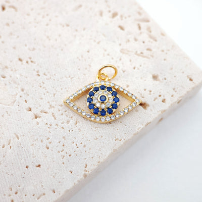 Cubic Evil Eye Charm, 18K Gold Plated Micro CZ Pave Eye Collection Pendant Necklace Making Charm, Jewelry Findings S20223