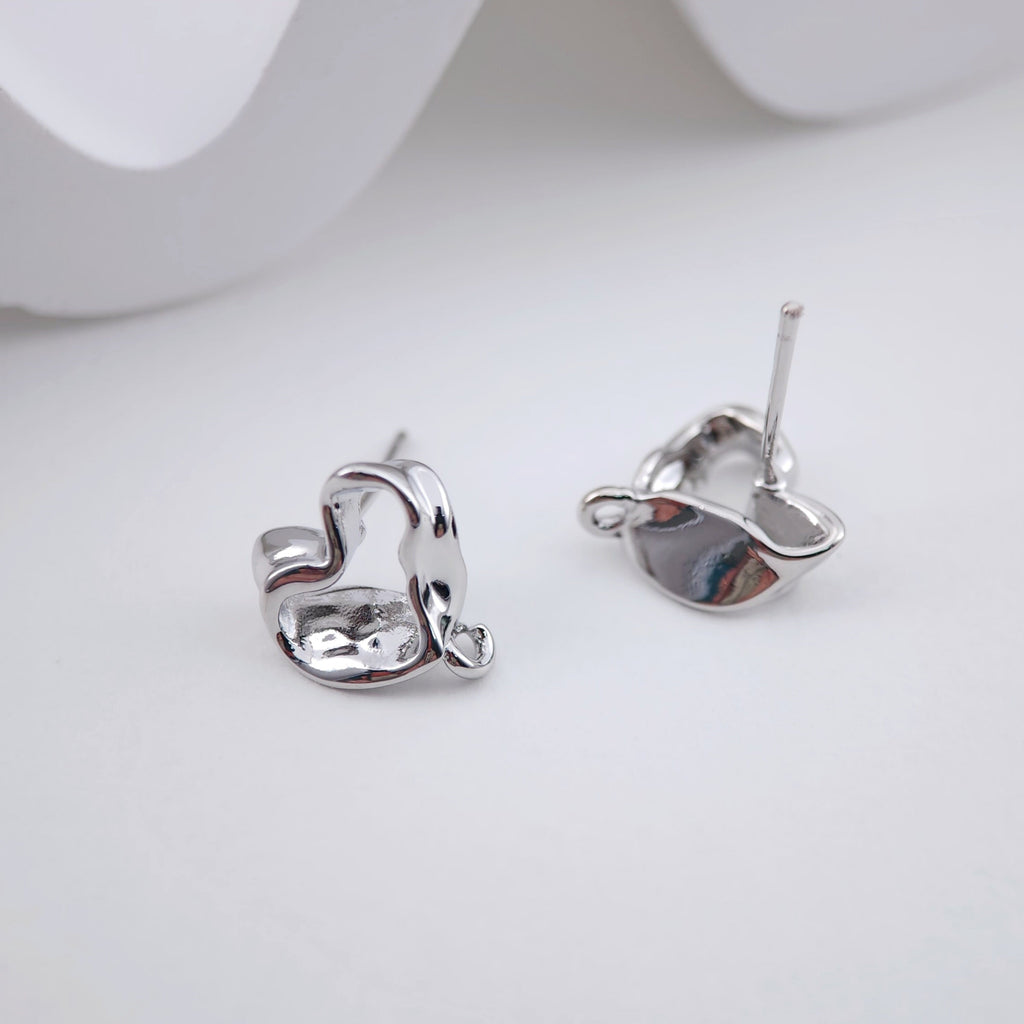Irregular Heart Shape Post Earrings, Gold Earring Post with Loop, Hypoallergenic, Earring Findings, Handmade Earring Supplies D0046
