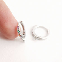 Load image into Gallery viewer, Rainbow Pave Cubic Ear Hoops Multicolor Pave Crystal , 14mm, 18K Gold Plated Leverback Earrings, Huggie Hoops Earring D0145