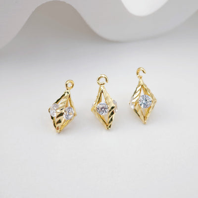CZ Pave Rhombus Pendant, Floating CZ Pendant, 18K Gold Plated Brass Earring Charms, Jewelry Findings D0210