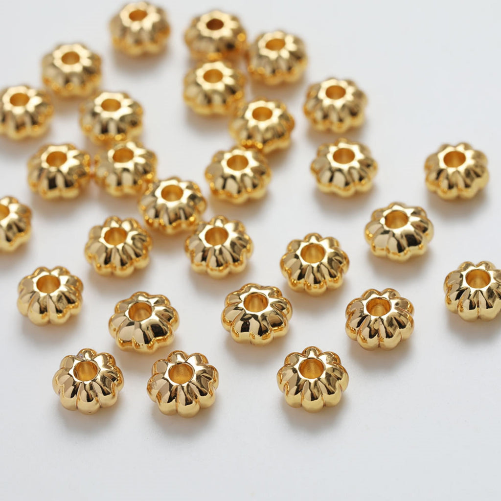 10PCS- Gold Plated Pumpkin Spacer Beads, 5.4mm, Flat Spacer Beads, 18k Gold Plated Beads, Bracelet Making, Jewelry Finding GZ227