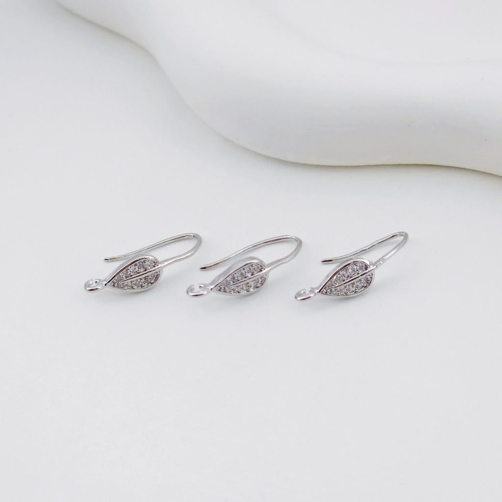 18K Gold Plated Ear Wires, Learf Cubic Pave Earring Hooks, Nickel Free, Fish Hooks, Ear Wires for Jewelry Making D0132