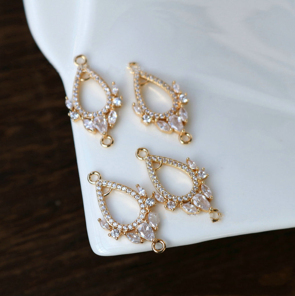 Cubic Zircon Crystal  Teardrop Charms, CZ Earring Charms,14K Gold Plated Teardrop Pendant, Jewelry Findings HL028-F182