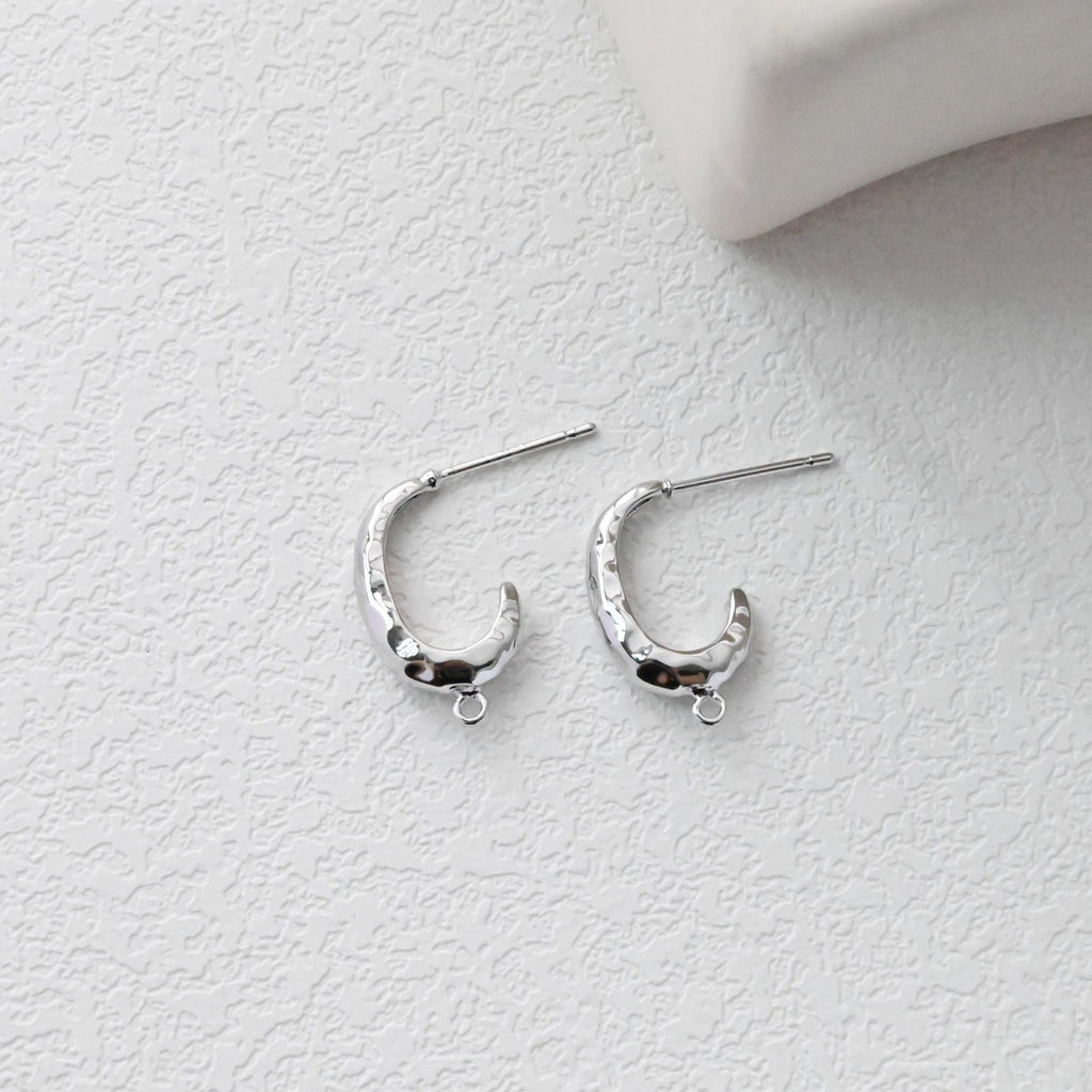 Pendientes de aro en forma de C martillados con pasador, de plata S925, sin níquel, con pasador, hipoalergénicos, D0420
