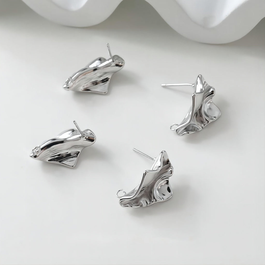 Irregular Ear Post With Loop, S925 Silver Ear Pin Nickel Free Earrings, Gold/Silver Ear Stud, Hypoallergenic Earring Findings GE035