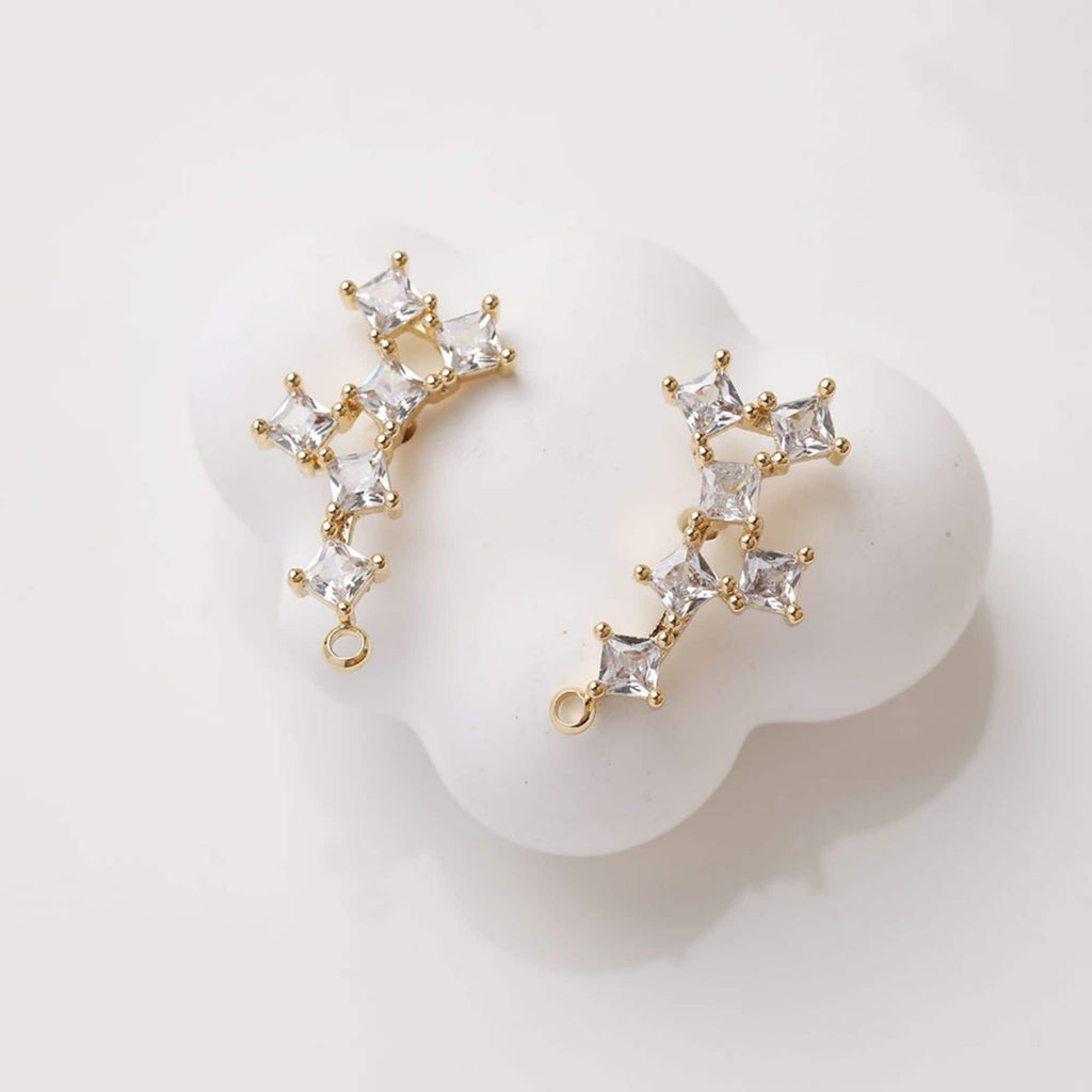 Irregular Pave CZ Earring Post, 14K Gold/Silver Plated,  S925 Silver Pin Nickel Free Earrings, Hypoallergenic Earring Findings GZ397