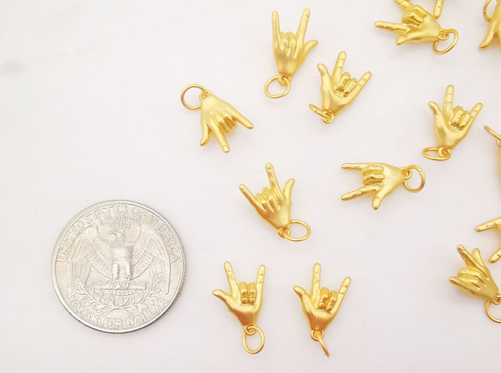 Matte Gold Hand Gestures Charm, 18K Sand Gold Plated Hand Symbol Charm Pendant, Necklace Bracelet Making charms, Jewelry Findings S624