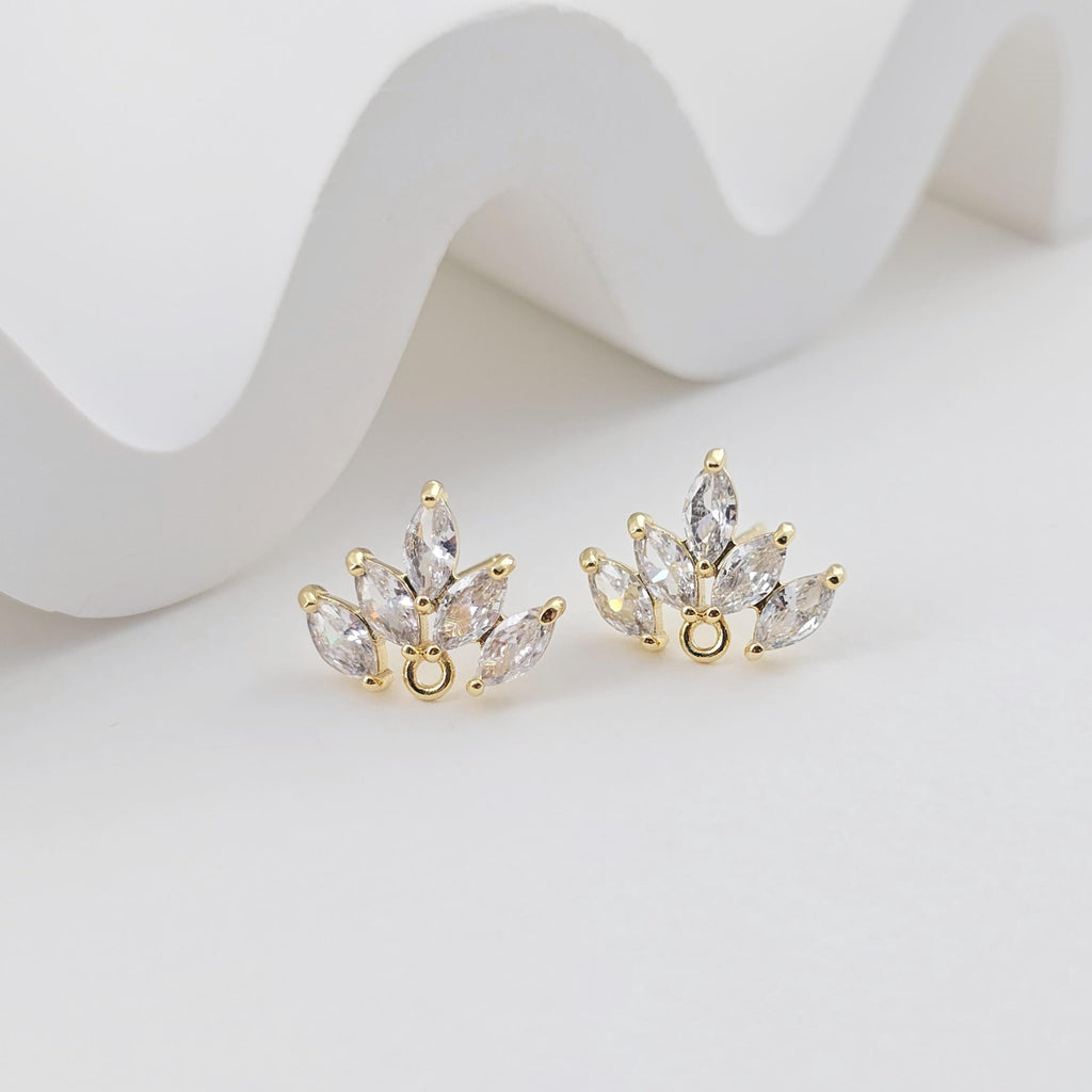 أقراط على شكل زهرة من الزركونيا المكعبة، مطلية بالذهب مع حلقة، مضادة للحساسية، مصنوعة يدويًا، لوازم صنع الأقراط بنفسك D0284