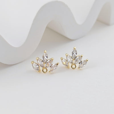 أقراط على شكل زهرة من الزركونيا المكعبة، مطلية بالذهب مع حلقة، مضادة للحساسية، مصنوعة يدويًا، لوازم صنع الأقراط بنفسك D0284