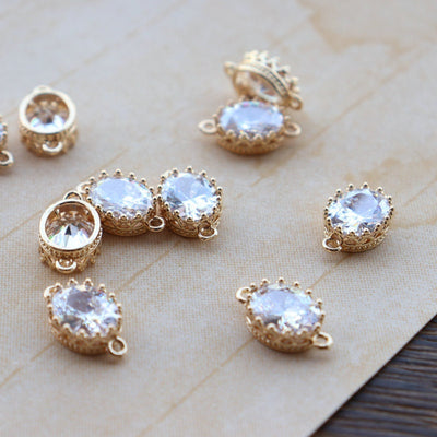 10pcs CZ Pave Oval Charm, Cubic Zircon Crystal Pendant, Bracelet Necklace Pendant, 14K Real Gold Plated, Jewelry Findings JY070-F154